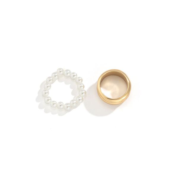 

yamog alloy double pearl beaded rings sets women geometric round finger ring for lady business suit party hand jewelry accessories gold, Golden;silver