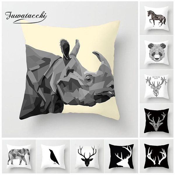 

fuwatacchi black white animal cushion cover deer horse elephant po pillows covers decorative home sofa geometry pillowcases cushion/decorati