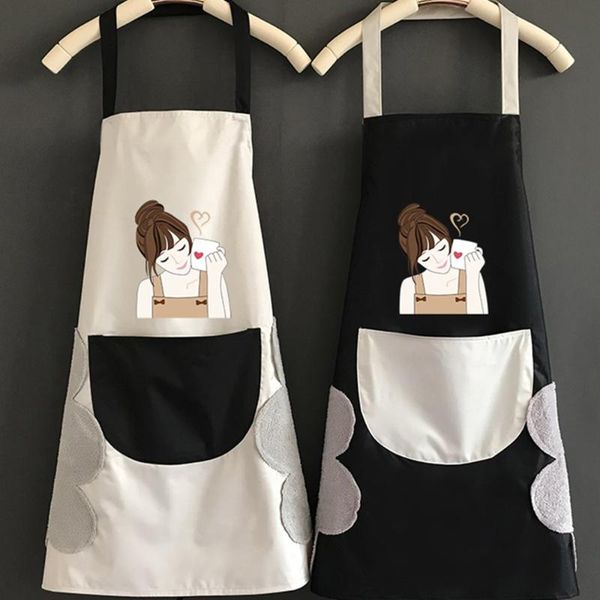 

aprons 1pcs kitchen wipeable waterproof oil-proof cartoon wreath nail shop apron for women baking accessories