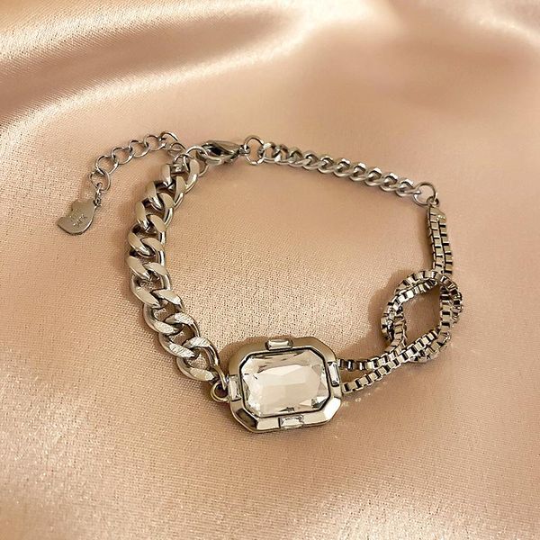 

link, chain diamond set geometric letters bracelet female minority design splice high fashion, Black