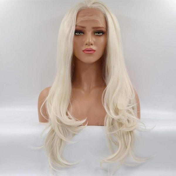 

synthetic wigs marquesha platinum blonde lace front wig for women long wavy fiber heat resistant hair half and tied 24 inch, Black