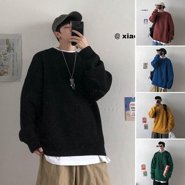 

men's sweaters solid colo men's winter sweater casual warm oversize pullover for male korean style harajuku clothing, White;black