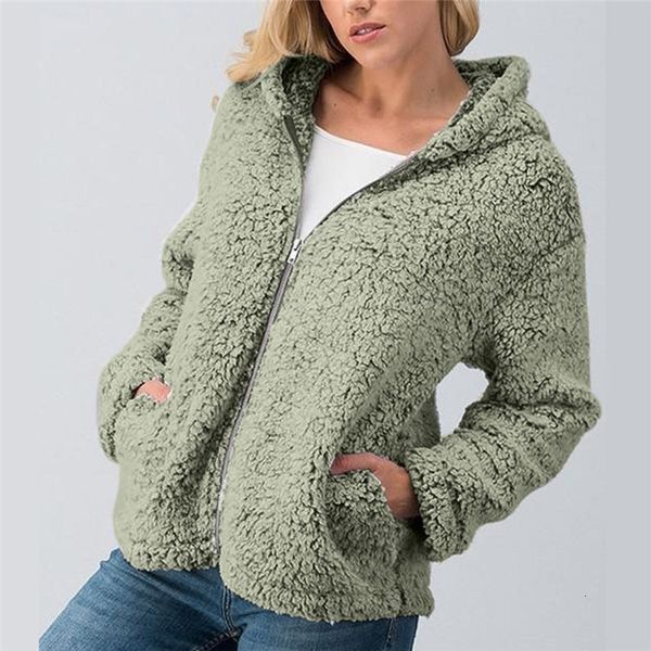 

women faux coat designer solid donna zipper fly pocket fur cardigan female hooded casual, Black