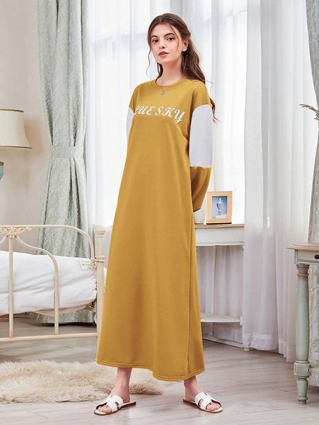 

letter graphic colorblock sweatshirt dress a24o#, White;black