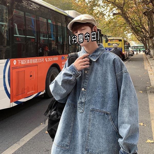 

japanese retro hedging denim jacket men korean fashion loose casual tooling harajuku streetwear bomber men's jackets, Black;brown