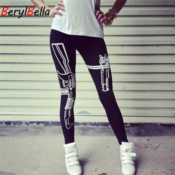 

cotton autumn winter women leggings skinny guns printed casual stretch black for pencil pants female 211204