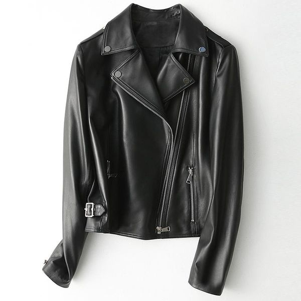 

women's leather & faux 2021 women genuine jacket motorcycle natural sheepskin coat female spring autumn outerwear short jackets yy1821a, Black