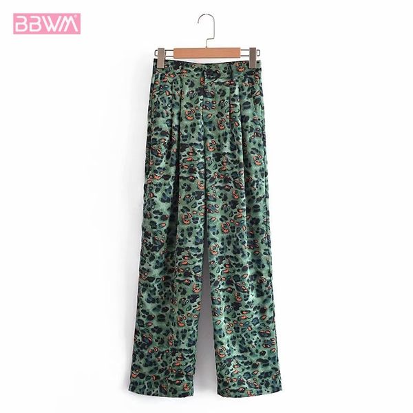 

women casual trousers vintage leopard print high waist with zipper wide leg pants chic female pants 210507, Black;white