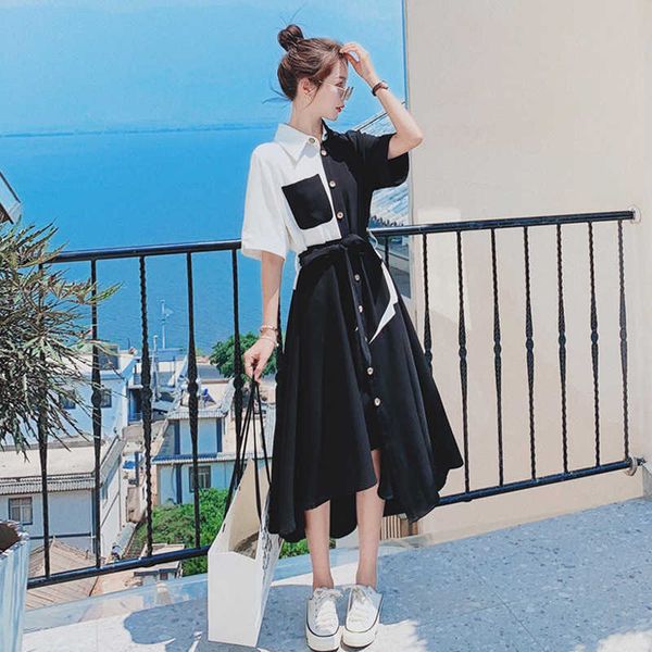 

matching color fashion drs women's summer 2021 french hepburn style age reducing temperament waist a-line shirt skirt, Black