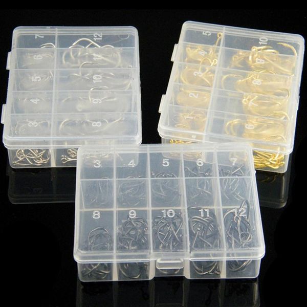 

fishing hooks 100pcs barbed with holes high-carbon steel offset worm storage box for bass all waters 10 sizes xr-