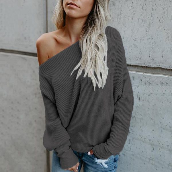 

women's sweaters sweater women casual loose streetwear off shoulder pullovers female knitted autumn winter solid color, White;black