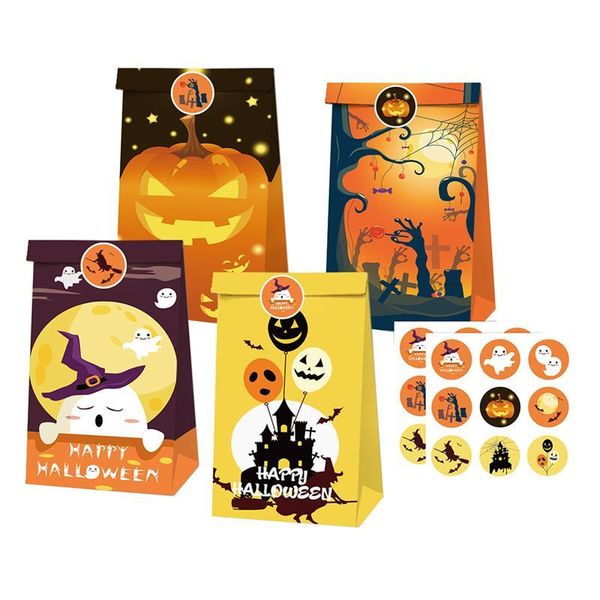

gift wrap 1 set halloween party paper bags pumpkin ghost candy sticker