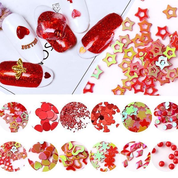 

pcs red series random mix snowflake heart star nail sequins shining glitter powder pearl diy art decoration1, Silver;gold