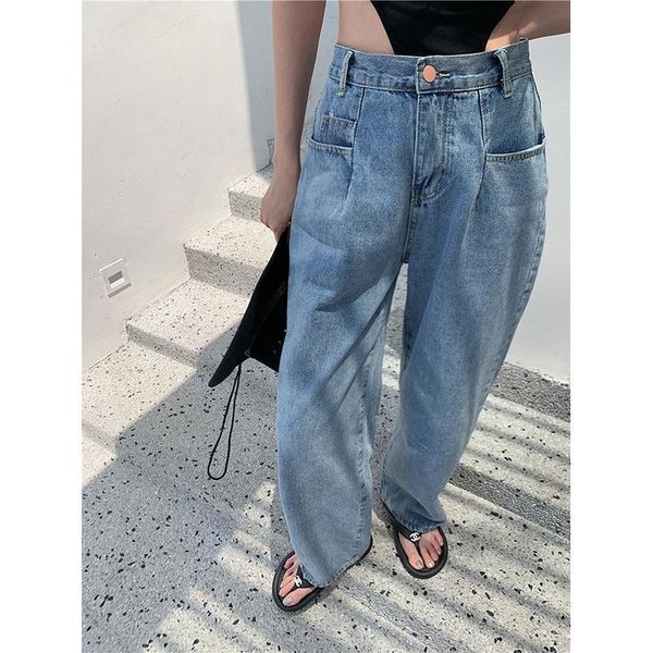 

women's jeans zhisilao straight women vintage boyfriend blue mom high waist denim pants summer 2021 plus size wide leg casual