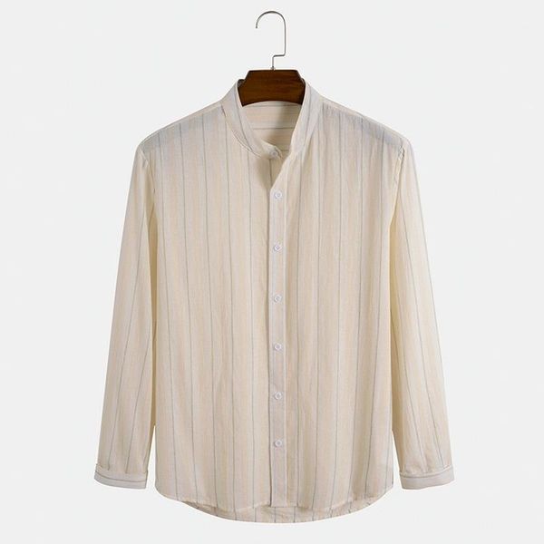 

men's casual shirts men clothing 2021 spring autumn men's shirt fashion stand-up collar long-sleeved striped camisas para hombre, White;black