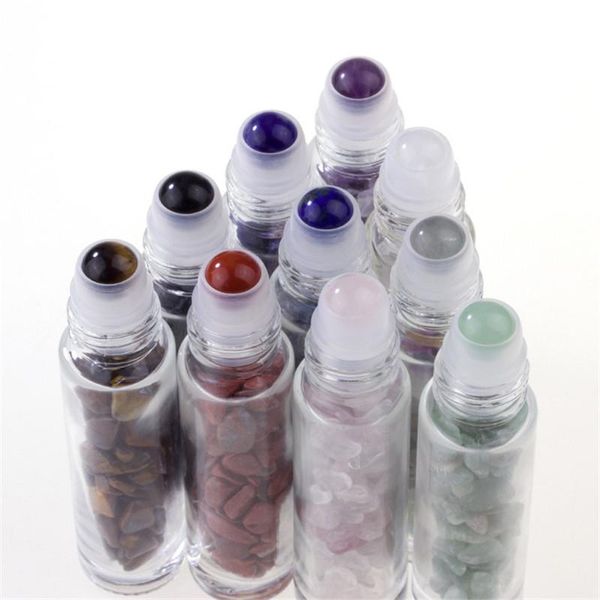 

storage bottles & jars 10pcs 10ml natural semiprecious stones gemstone roller ball essential oil transparent glass healing crystal chips ins