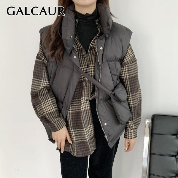 

women's vests galcaur casual cotton vest for women stand collar sleeveless loose oversized with bag designer female 2021 autumn clothin, Black;white