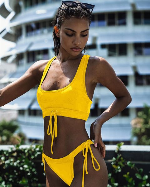 

micro thong bikini 2021 women solid bikini set push-up unpadded bra swimsuit swimwear triangle bather suit swimming suit biquini