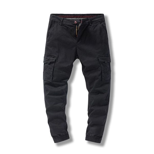 

men's pants 2021 spring cotton casual cargo men clothing autumn fashion elastic waist quality overalls tipo, Black