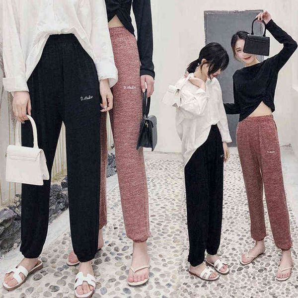 

women's leggings fairy house pants, female home slacks, lazy pajamas outside in spring, loose casual leggings are versatile, Black