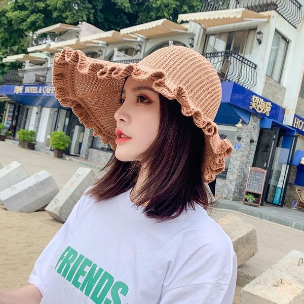 

summer big eaves sun hat ladies sunshade foldable anti-ultraviolet fashion bucket flower edging and breathable wide brim hats, Blue;gray