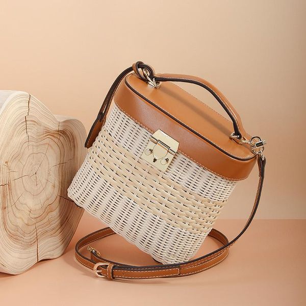 

evening bags retro fashion ladies 2021 portable messenger dual-use handbags hand-woven rattan plus high-quality leather haut femme