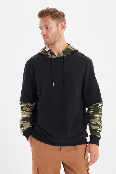 

men's hoodies & sweatshirts trendyol men 's regular fit sweatshirt tmnaw22sw1149, Black
