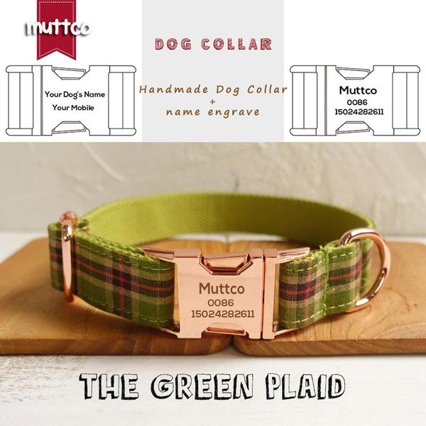 

dog collars & leashes muttco engraved retailing self-design personalized nameplate id handmade the green plaid 5 sizes collar udc041m