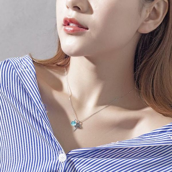 

pendant necklaces mermaid fishtail necklace with blue crystal glass chain jewelry for gifts 2021, Silver