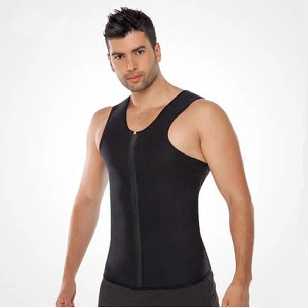 

men's body shapers sweat waist trainer slimming vest for men neoprene burning fat shapewear belly black fitness tank with zipper, Black;brown