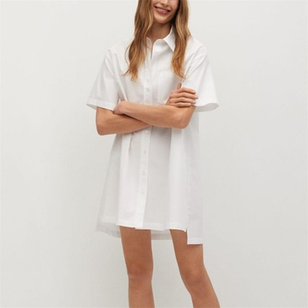 

women summer casual shirts dress short sleeve loose pocket white female elegant poplin mini dresses clothes vestidos 210513, Black;gray