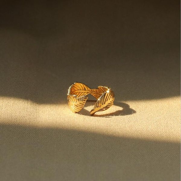 

wedding rings vintage creative gold color irregular feather shape metal opening ring for women girls sweet jewelry accessories, Slivery;golden