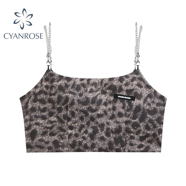 

women leopard printing basic slim square collar backless crop summer fashion club streetwear strap female vests 210430, White
