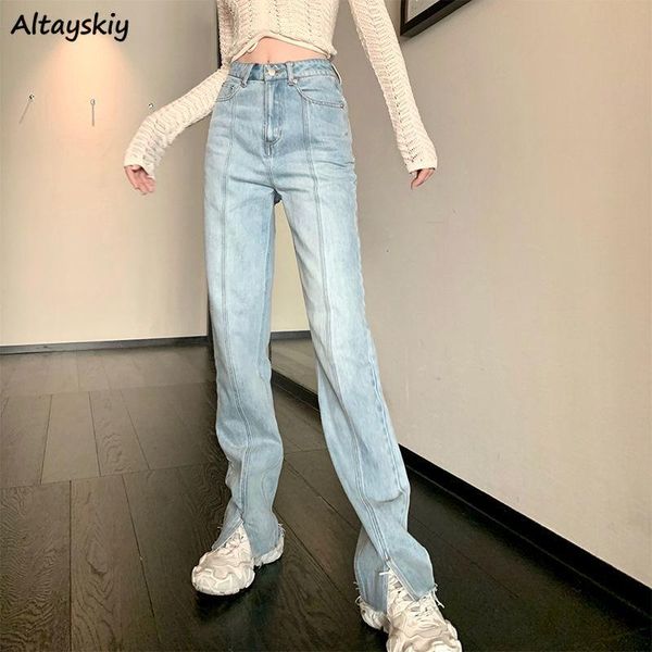 

high waisted jeans women fall straight slim chic all-match ladies trousers college daily teens casual denim femme clothing women's, Blue