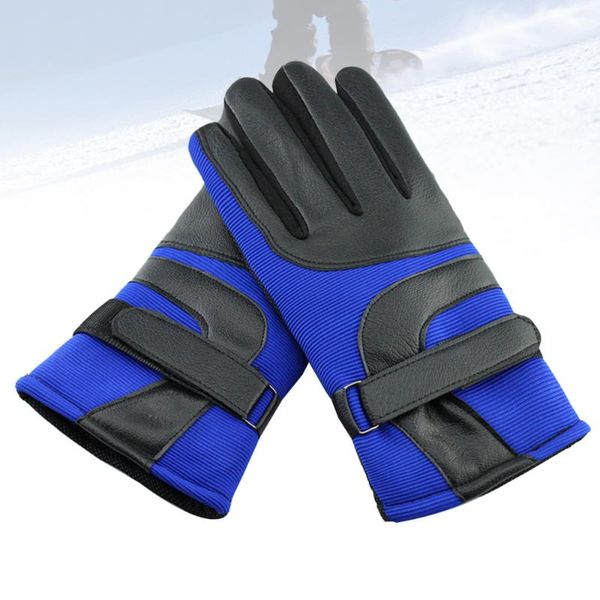 

ski gloves creative outdoor pu thicken sports finger for mountain climbing hiking (blue)