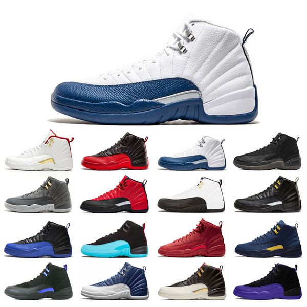 

with box 12s basketball shoes 12 for man black purple bulls dark grey fiba game french blue winterized wings utility university gold indigo