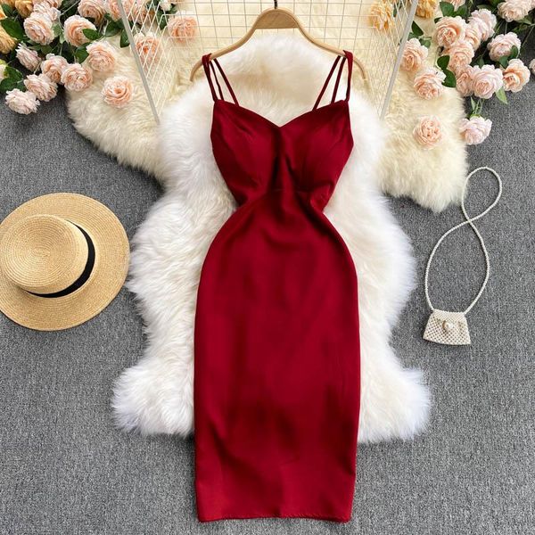 

casual dresses women strap party dress solid v-neck sleeveless summer 2021 fashion chest padded high waist back zipper midi club vestidos, Black;gray