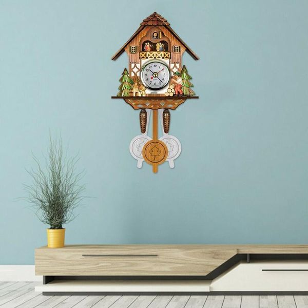 

wall clocks cuckoo clock chime alarm retro wooden living decor crafts swing home watch room bird art bell time a9n4