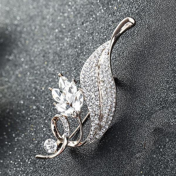 

pins, brooches trendy female blue white zircon brooch charm gold silver color jewelry for women cute flower pin dress coat accessories, Gray