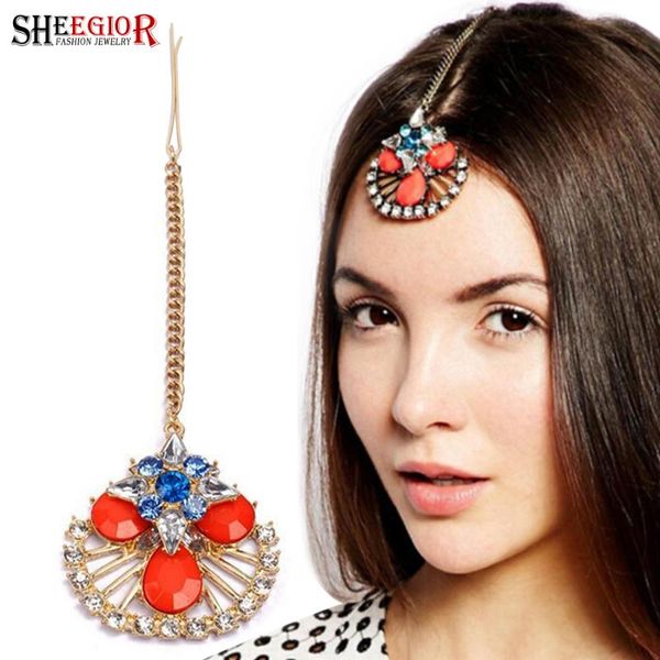 

hair clips & barrettes sheegior lovely gold chains pins wedding bridal accessories for women hollow flower forehead jewelry, Golden;silver