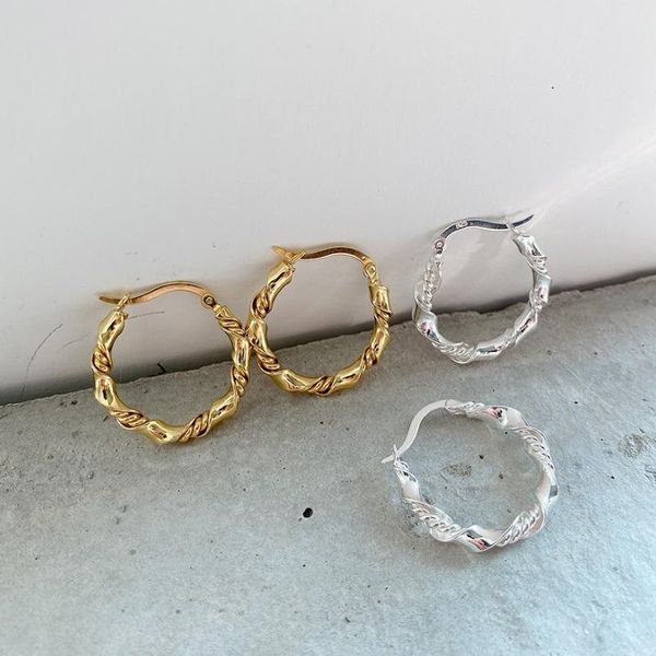 

sterling silver twist weave hoop earrings western style minimalist for women thick fashionable jewelry & huggie, Golden;silver
