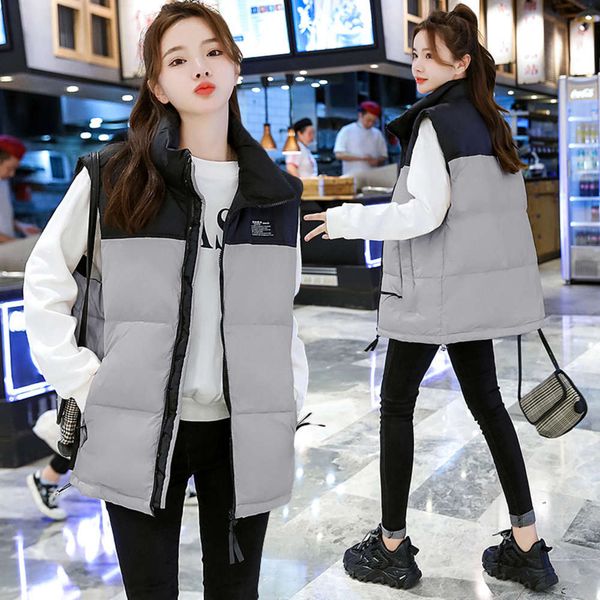 

winter loose white duck down vest women wear casual color matching bread, Black