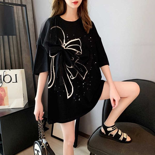 

women's t-shirt in the summer bowknot its red sleeve short shirt design feeling small coat big yard editing ins huxo, White