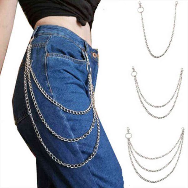 

punk hip-hop goth trousers long chain keychain for women pants multi layer jeans gift metal girl, Blue