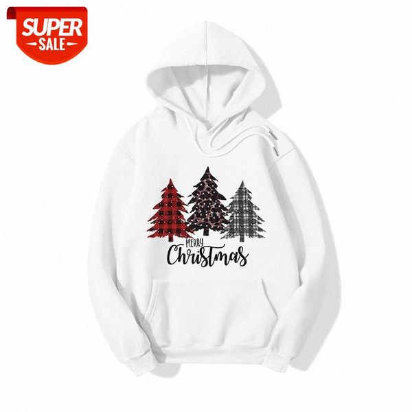 

women's fleece hooded sweater, christmas tree letter print long-sleeved sweater loose #bg0m, Black