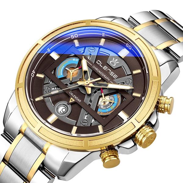 

wristwatches watch men's wristwatch with stainless steel band fashion quartz clock chronograph luminous pointers unique sports watches, Slivery;brown