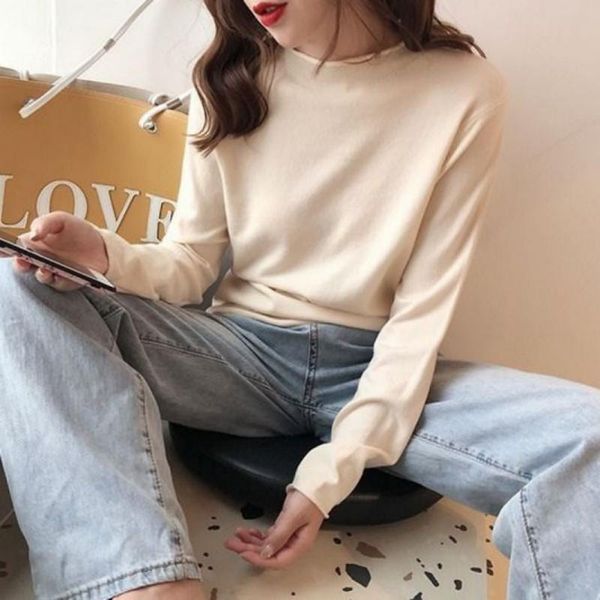 

women's sweaters women vintage turtleneck knitted spring winter loose cuffed long sleeve pullovers female bottoming casual, White;black