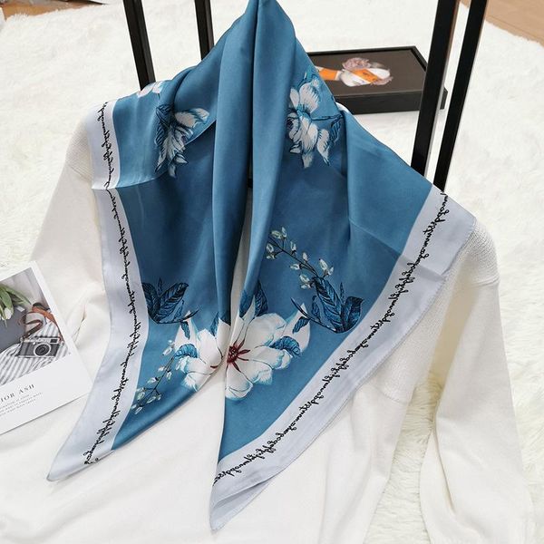 

scarves lady's floral square scarf women's silk in spring and summer 70*70cm, Blue;gray