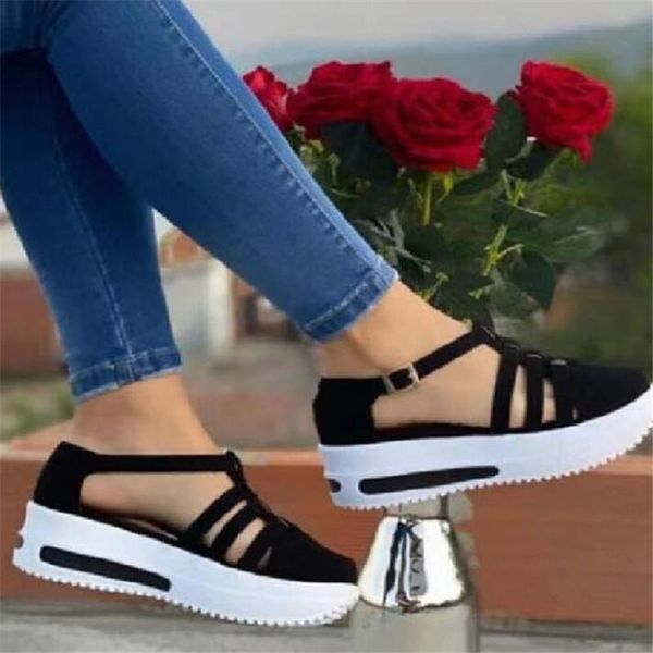 

sandals large size cross buckle hollow womens summer platform sandalias bottom women slippers slides fashion women's shoes, Black