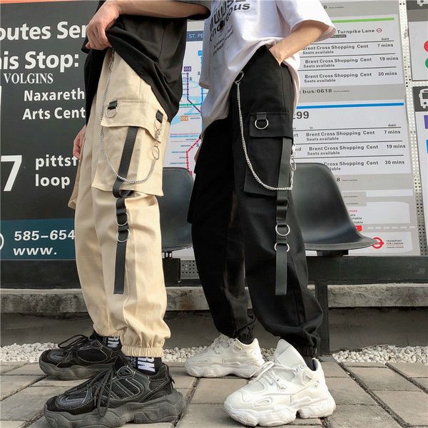 

pant women cargo harajuku pockets ankle trousers high waist hip-hop safari style harem pants men joggers sweatpants, Black;white